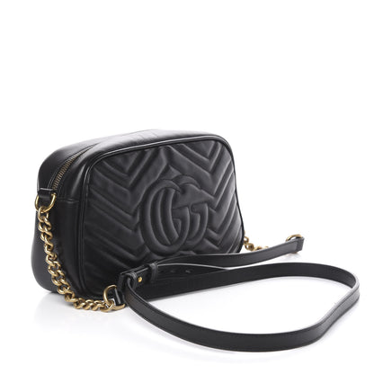 Gucci Calfskin Matelasse Small GG Marmont Chain Shoulder Bag Black 2 of 9