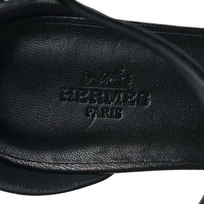 Hermes Goatskin Elda Espadrille Wedge Sandals 38 Black 7 of 8
