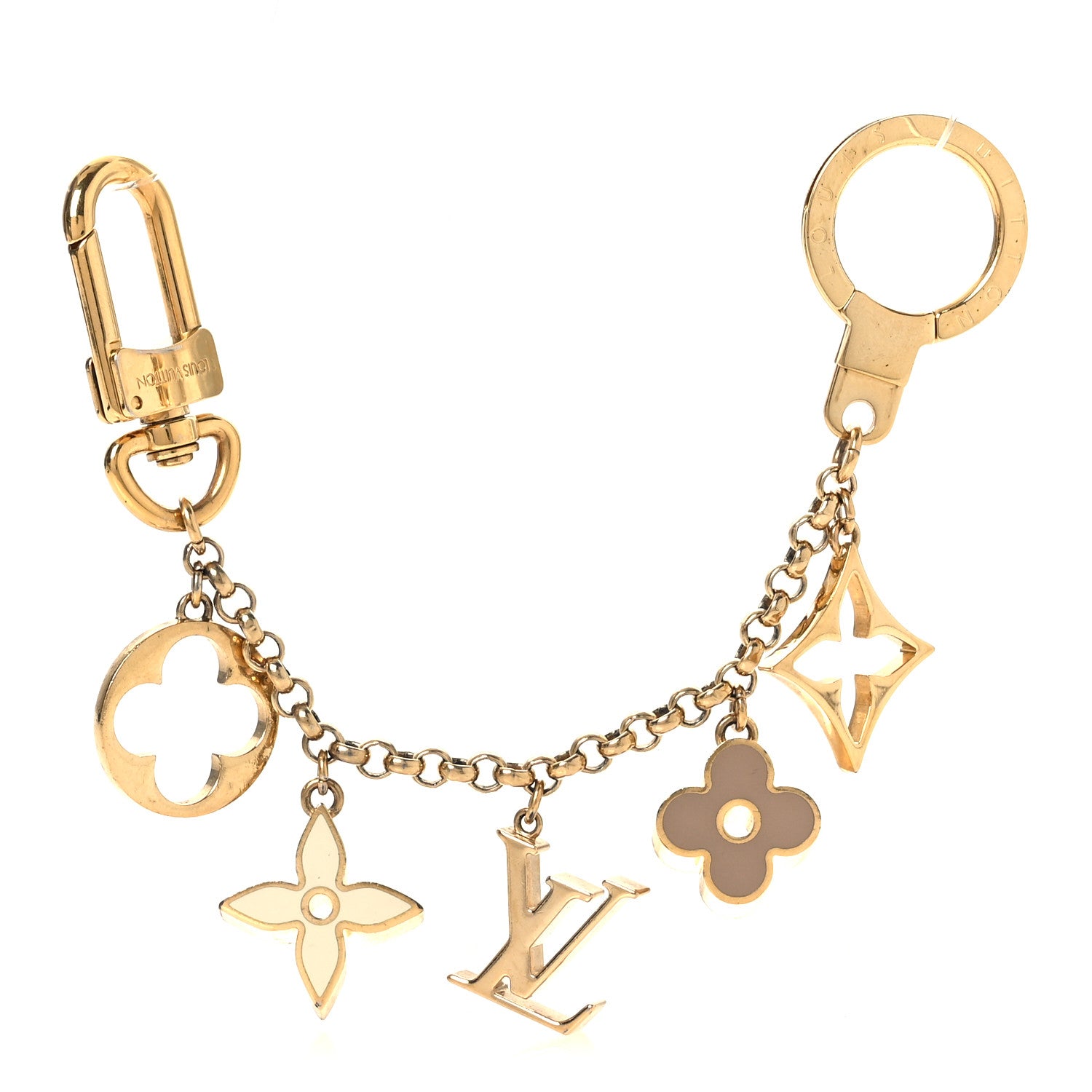 Louis Vuitton Brass Enamel Fleur De Monogram Bag Charm Chain Gold 1 of 4