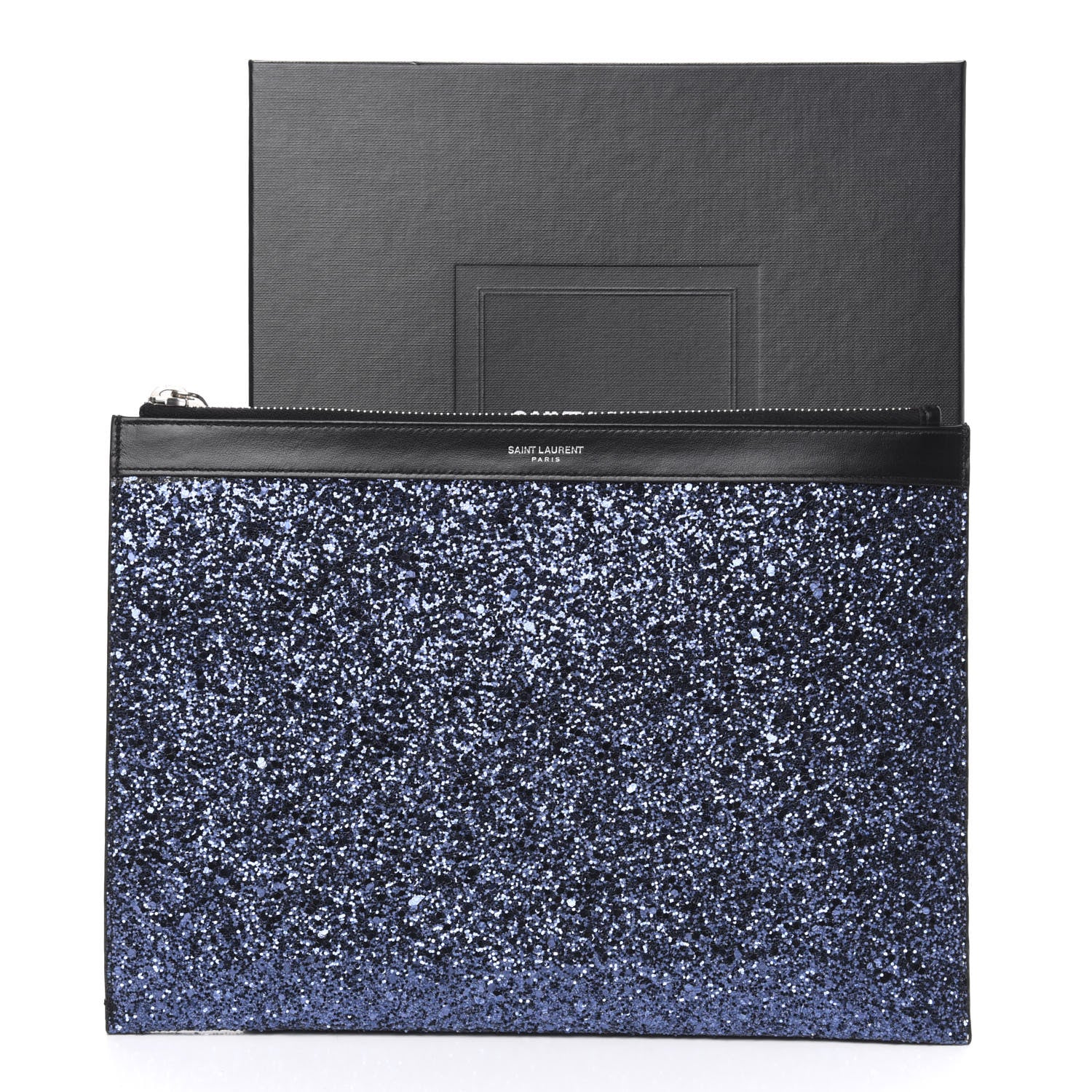 Saint Laurent Calfskin Glitter Zipped Tablet Pouch Blue 8 of 8