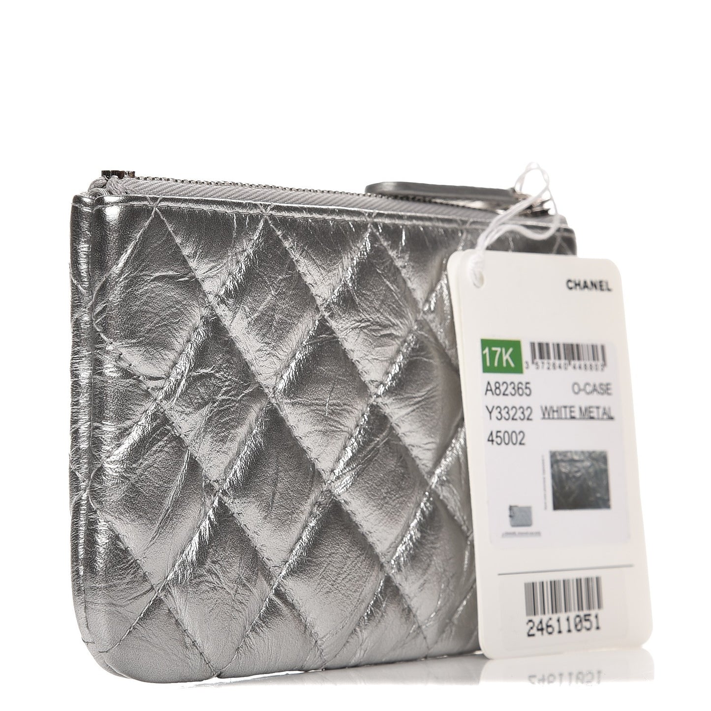 Metallic Calfskin Quilted Small Cosmo Cosmetic Case Silver