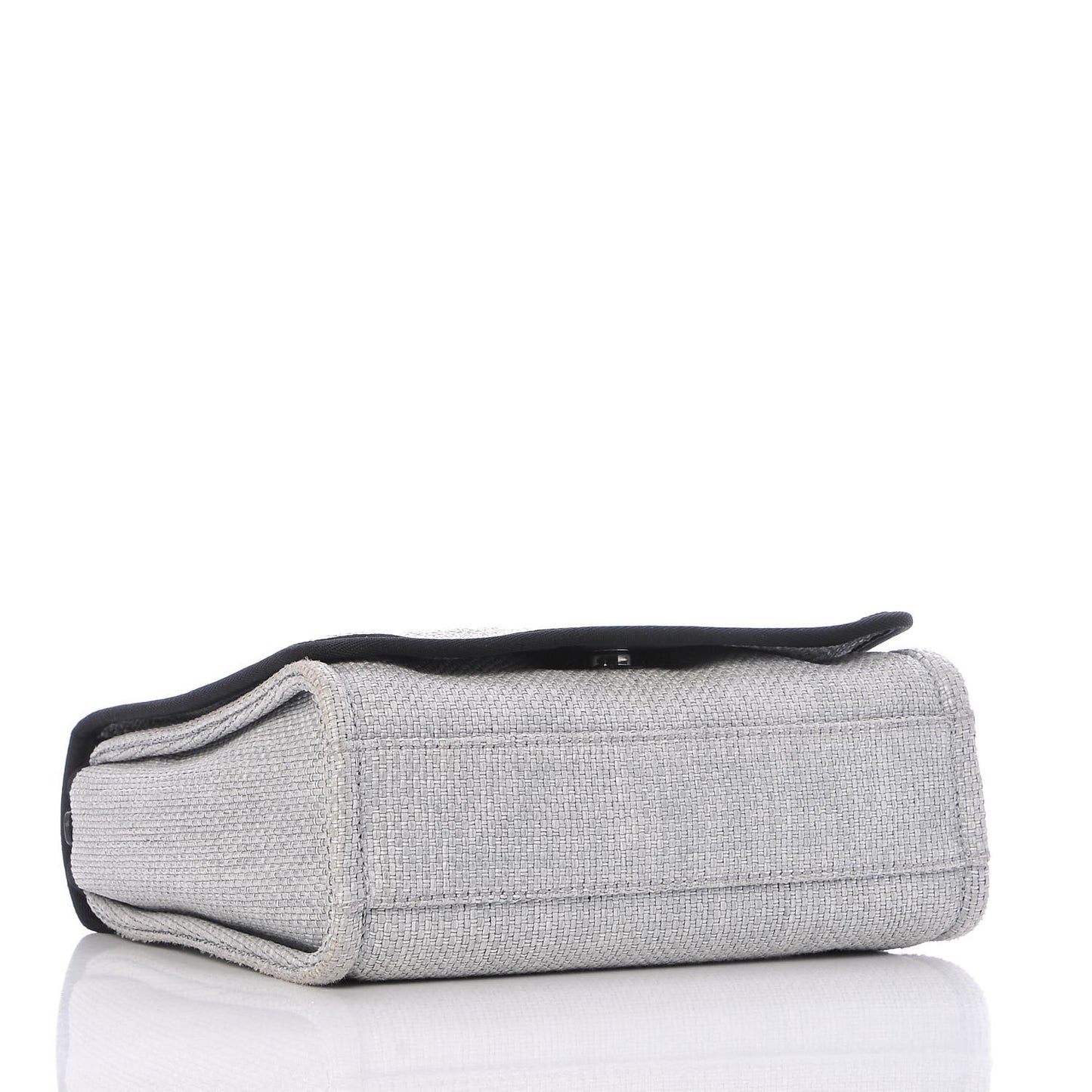 Woven Straw Raffia Small Deauville Messenger Grey