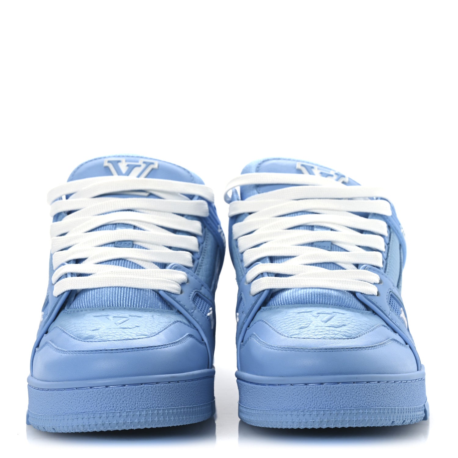Louis Vuitton Calfskin Embossed Monogram Mens LV Trainer Sneakers 6 Blue 3 of 10
