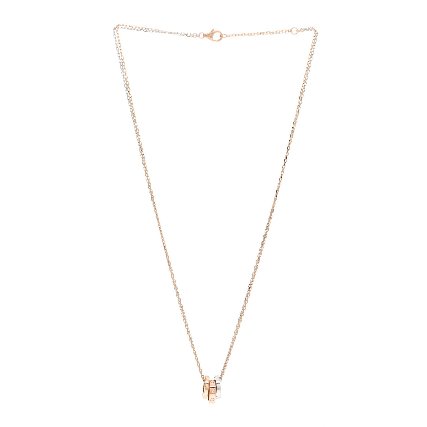 18K White Pink Gold Diamond Three Ring LOVE Pendant Necklace