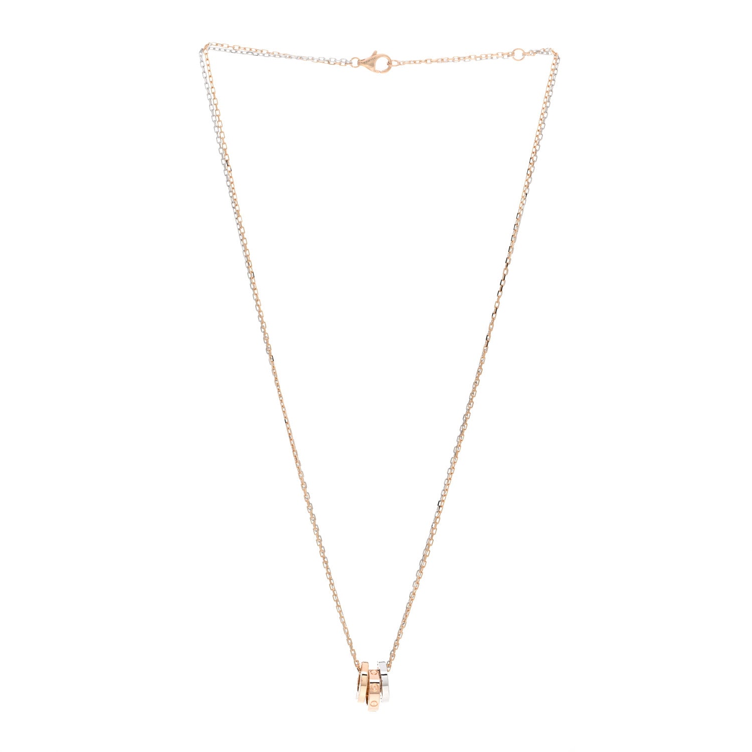 Cartier 18K White Pink Gold Diamond Three Ring LOVE Pendant Necklace 3 of 4