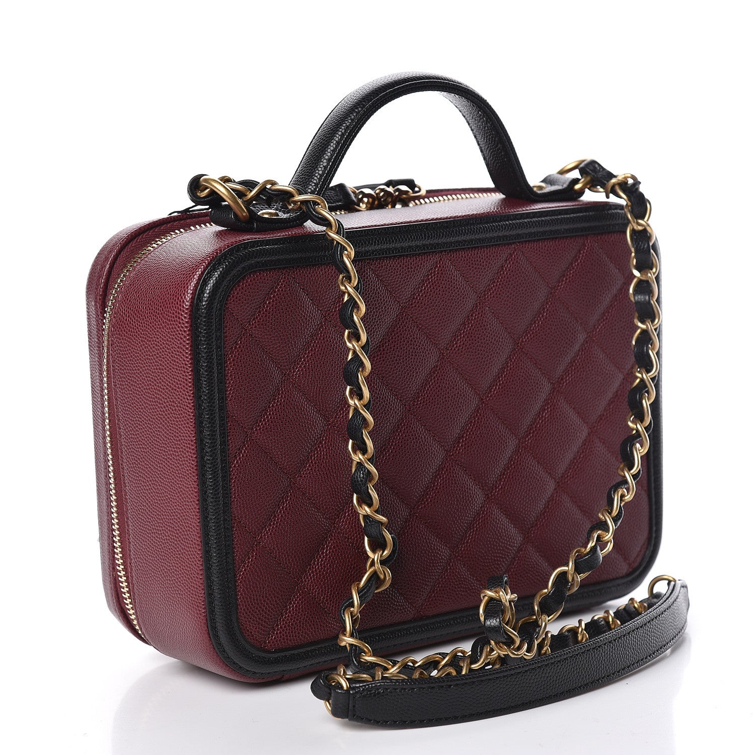 Chanel Caviar Quilted Medium CC Filigree Vanity Case Burgundy Black 4 of 11