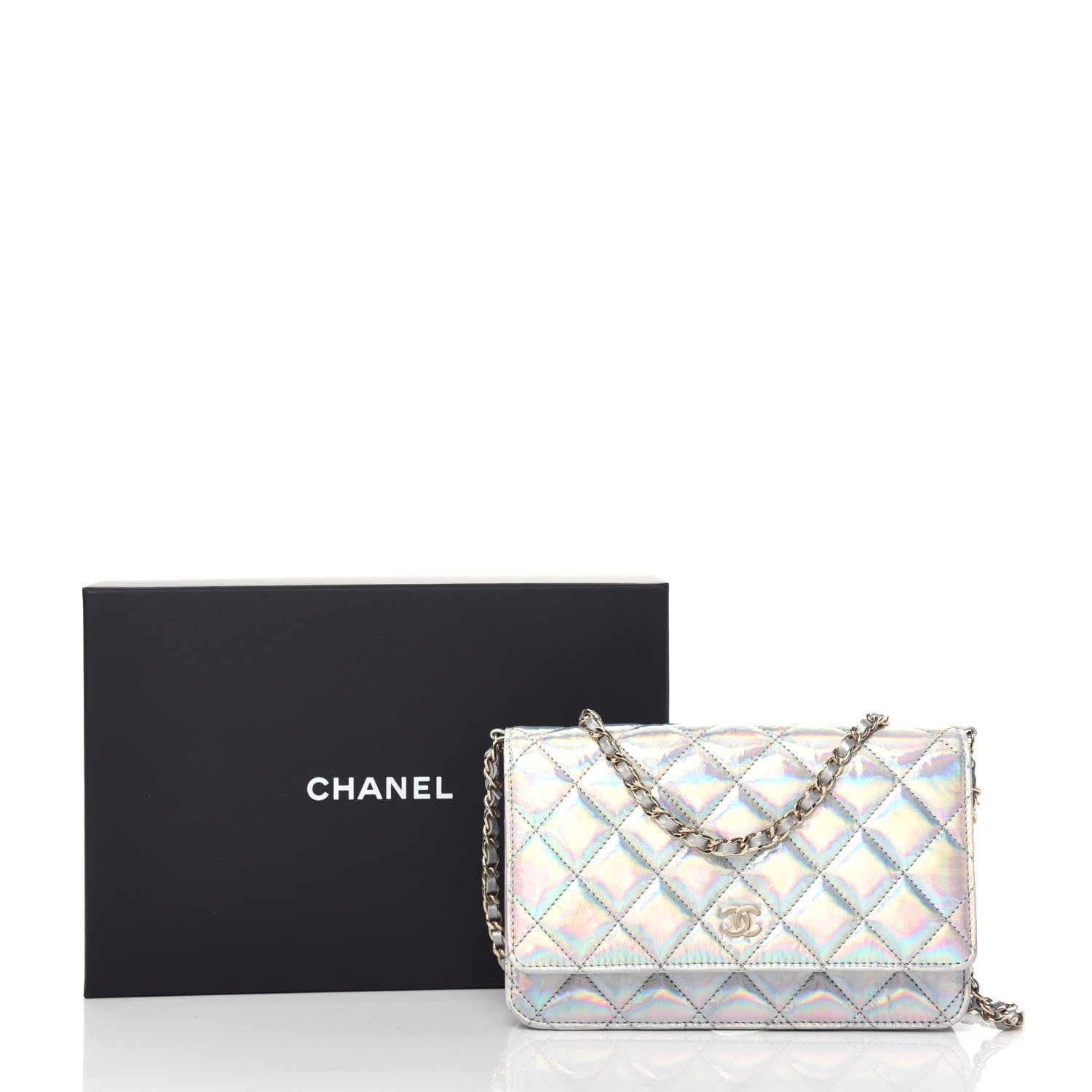 Chanel Iridescent Goatskin Quilted Wallet On Chain WOC Silver 10 of 10