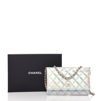 Chanel Iridescent Goatskin Quilted Wallet On Chain WOC Silver 10 of 10