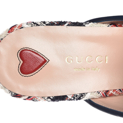 Gucci Tweed Check Womens Princetown Slippers 37 Gardenia Ink Blue Agata 7 of 9