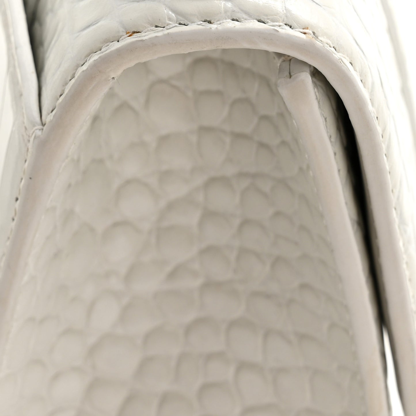 Shiny Calfskin Crocodile Embossed Hourglass Top Handle Bag XS White