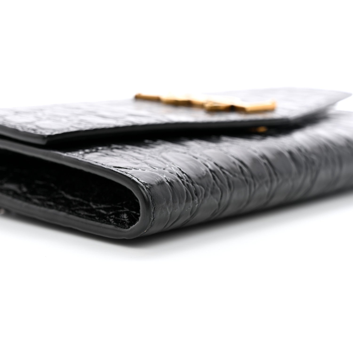 Saint Laurent Calfskin Crocodile Embossed Monogram Uptown Chain Wallet Black 11 of 13