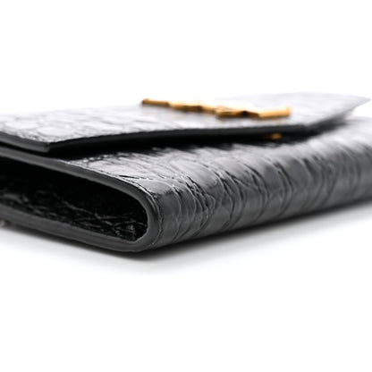 Saint Laurent Calfskin Crocodile Embossed Monogram Uptown Chain Wallet Black 11 of 13