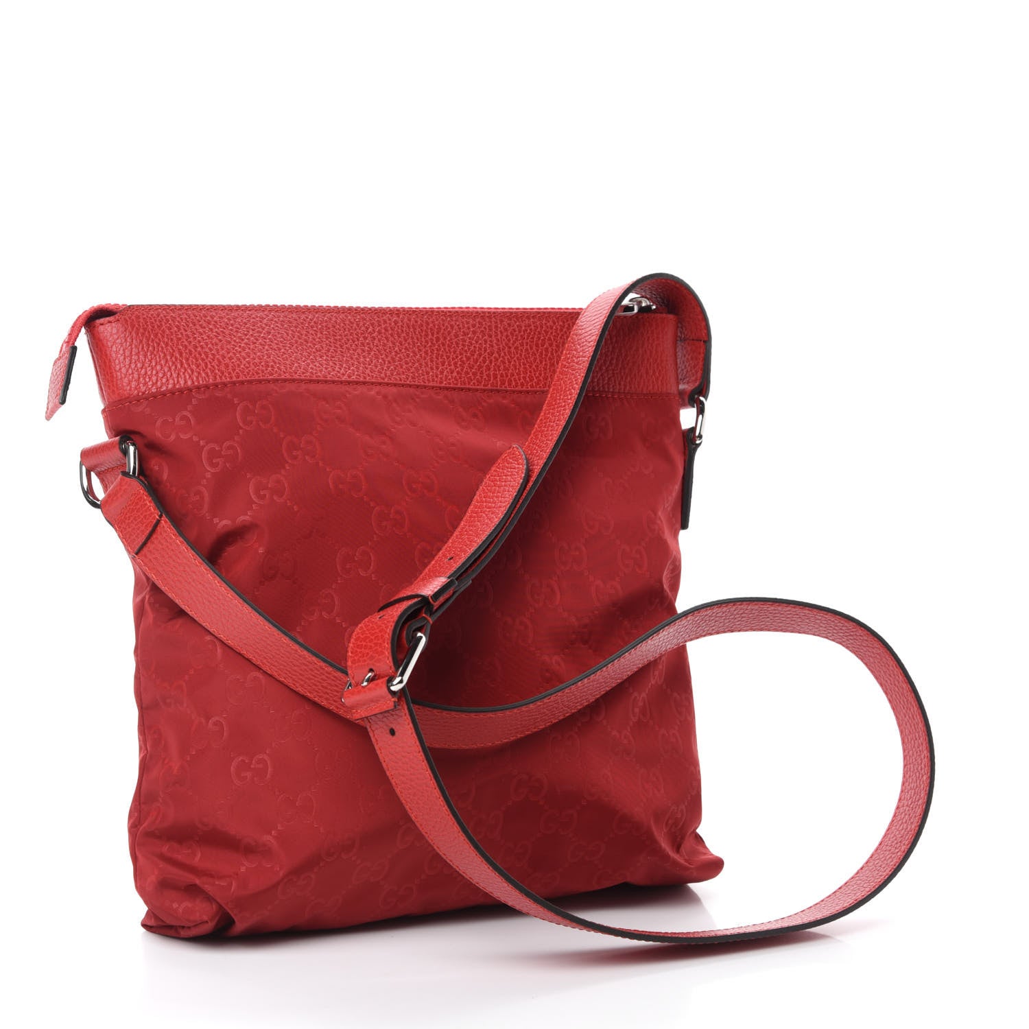 Gucci Nylon Monogram Dollar Calfskin Flat Messenger Bag Vibrant Red 3 of 10