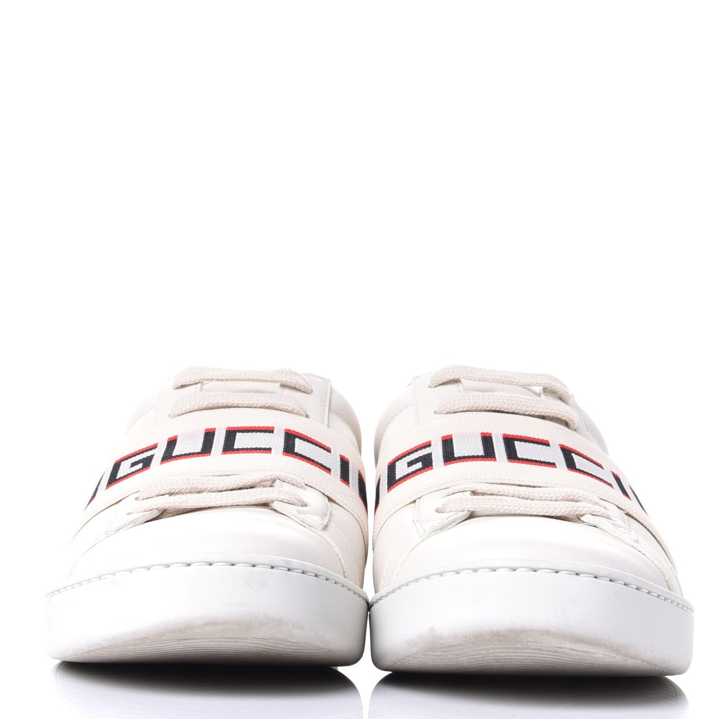 Calfskin Stripe Womens New Ace Sneakers 37.5 New Mystic White Ecru Red Flame