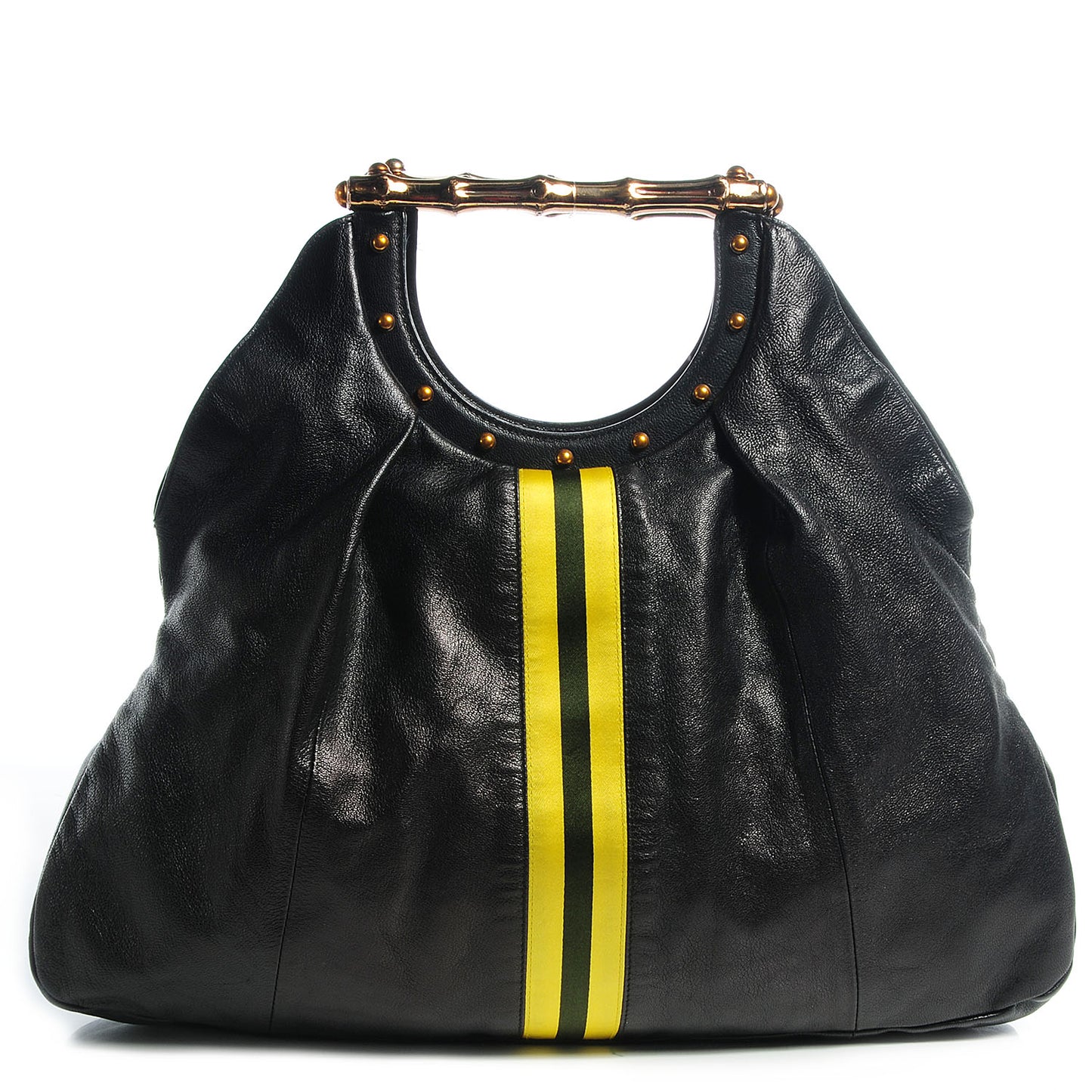 Leather Metal Bamboo Striped Tote Black