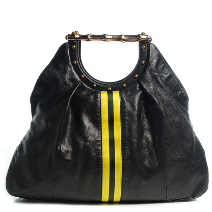 Gucci Leather Metal Bamboo Striped Tote Black 1 of 7