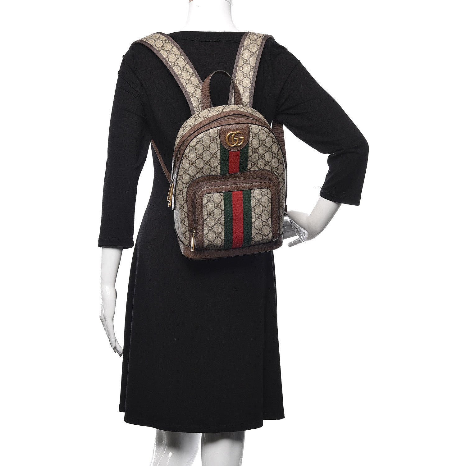 Gucci GG Supreme Monogram Calfskin Web Small Ophidia Day Backpack Beige Ebony New Acero 2 of 10