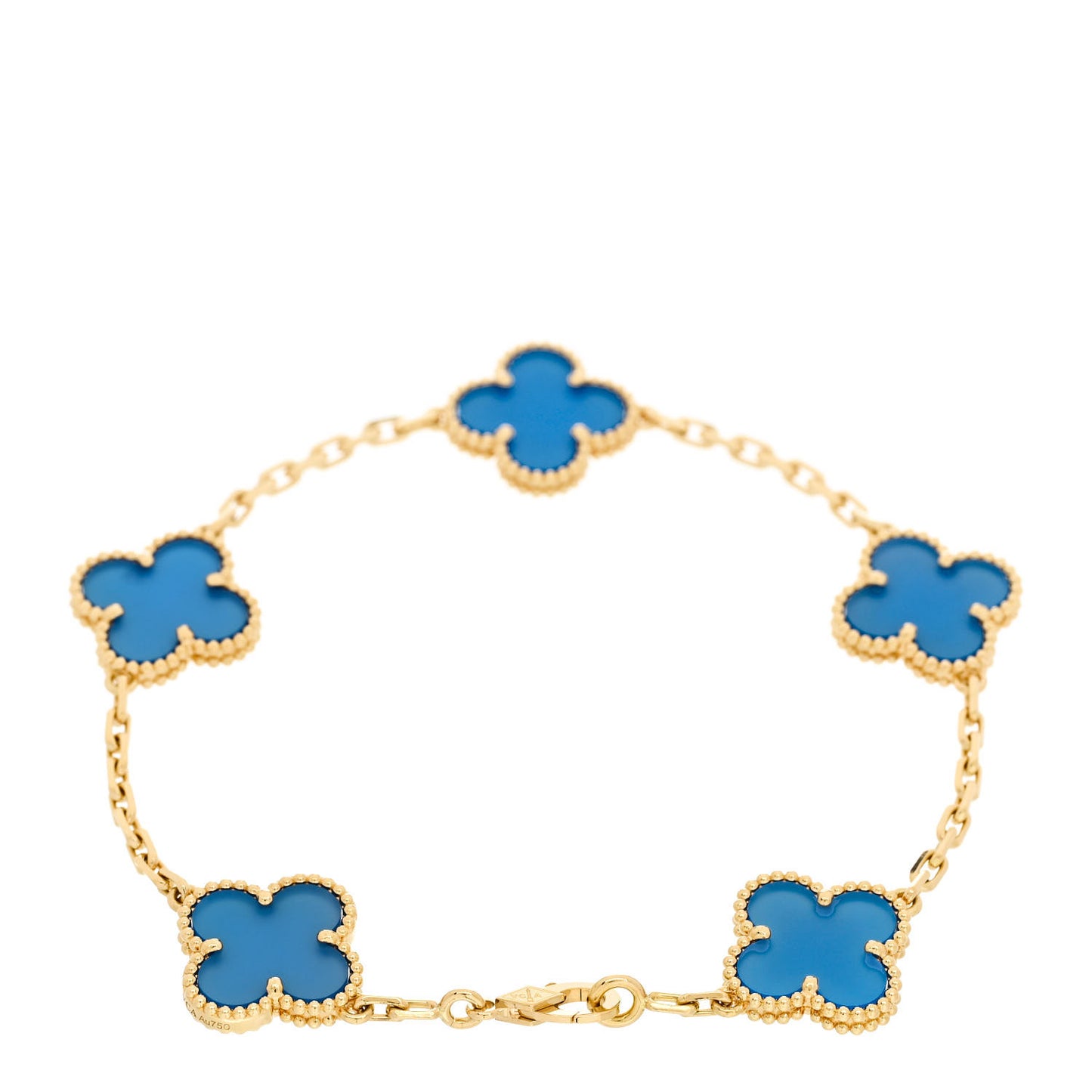 18K Yellow Gold Blue Agate 5 Motifs Vintage Alhambra Bracelet