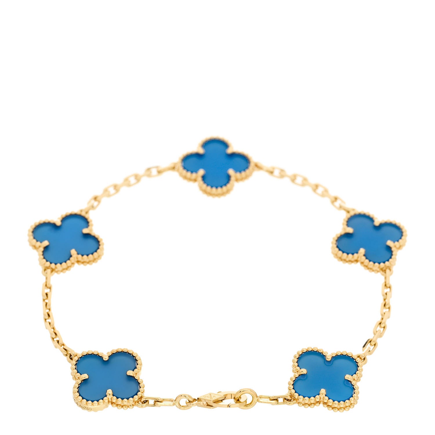 Van Cleef & Arpels 18K Yellow Gold Blue Agate 5 Motifs Vintage Alhambra Bracelet 2 of 4