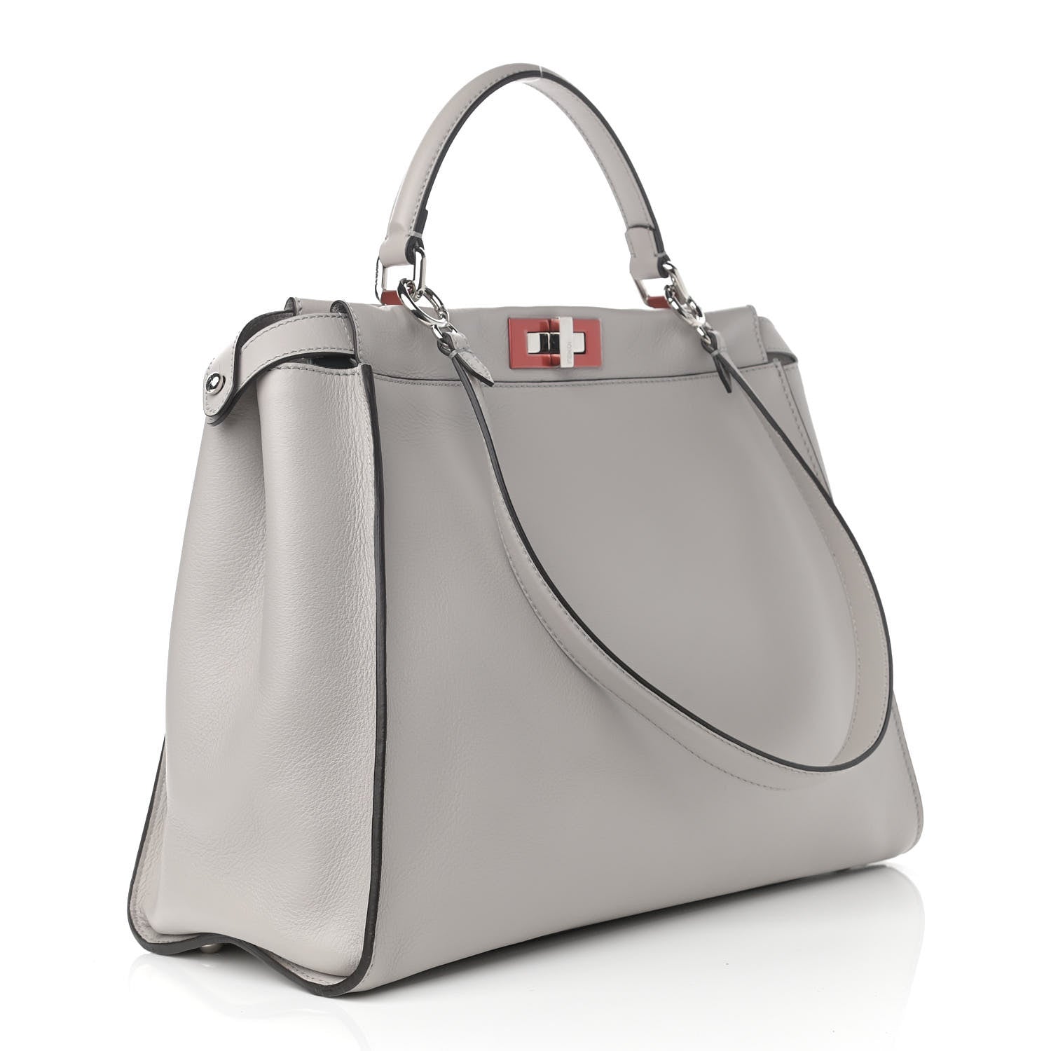 Fendi Vitello Dolce Shiny Nappa Large Peekaboo Iconic Satchel Grey 3 of 13
