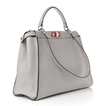 Fendi Vitello Dolce Shiny Nappa Large Peekaboo Iconic Satchel Grey 3 of 13