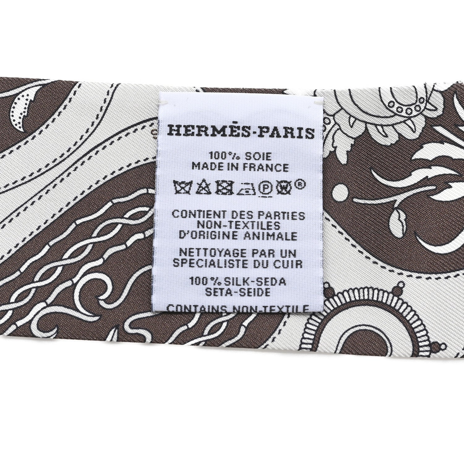 Hermes Silk Festival Des Amazones Bandana Fringed Twilly Craie Brun 3 of 4