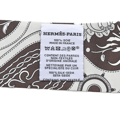Hermes Silk Festival Des Amazones Bandana Fringed Twilly Craie Brun 3 of 4