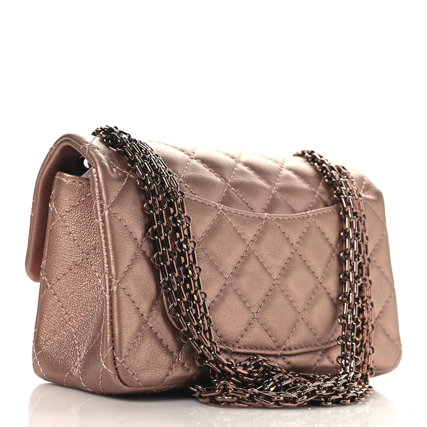 Metallic Grained Calfskin Quilted 2.55 Reissue Mini Flap Copper Pink