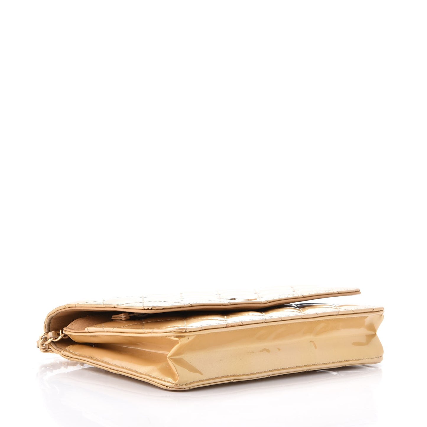 Metallic Patent Quilted Wallet On Chain WOC Gold