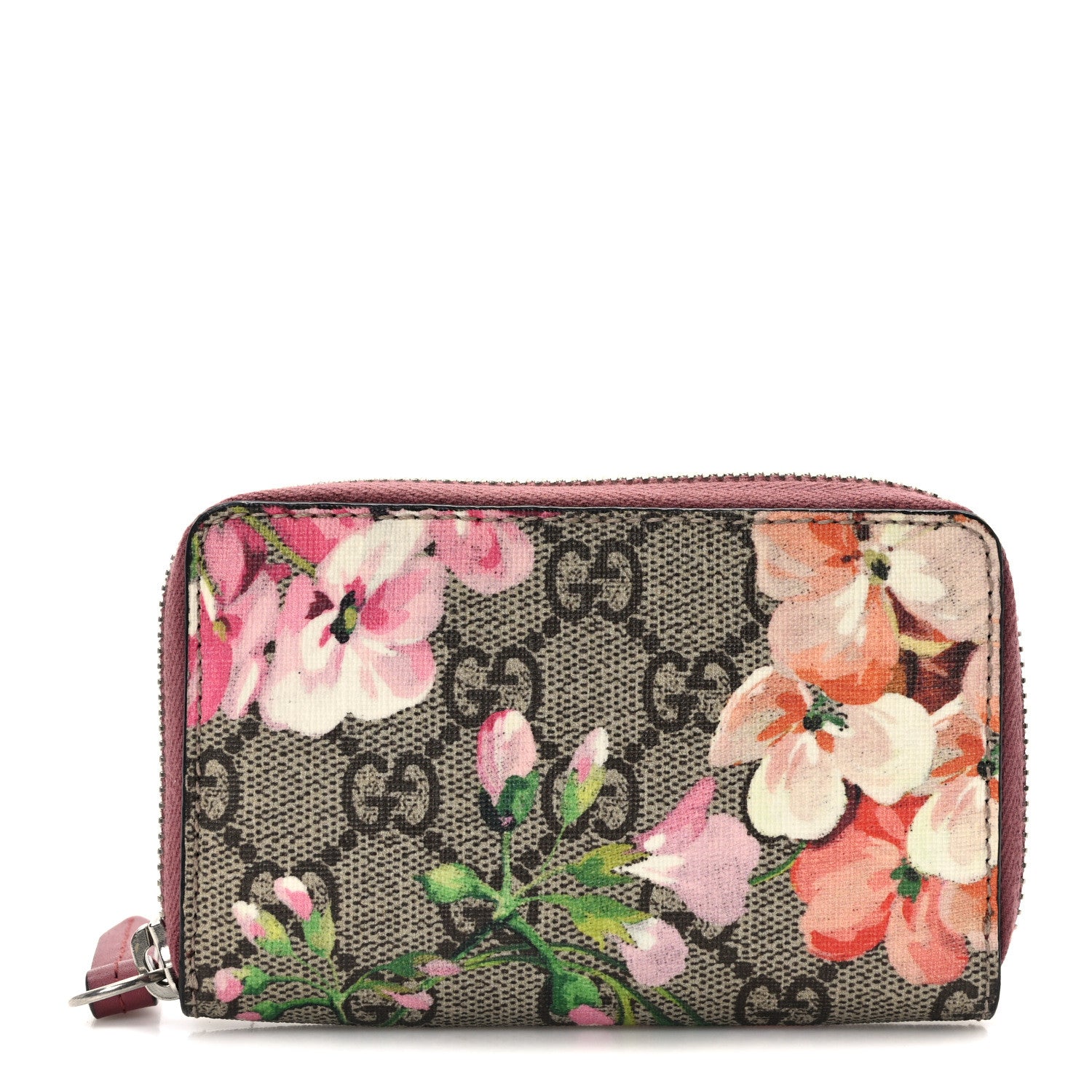 Gucci GG Supreme Monogram Blooms Zip Around Card Case Wallet Beige Multicolor Dry Rose 1 of 8