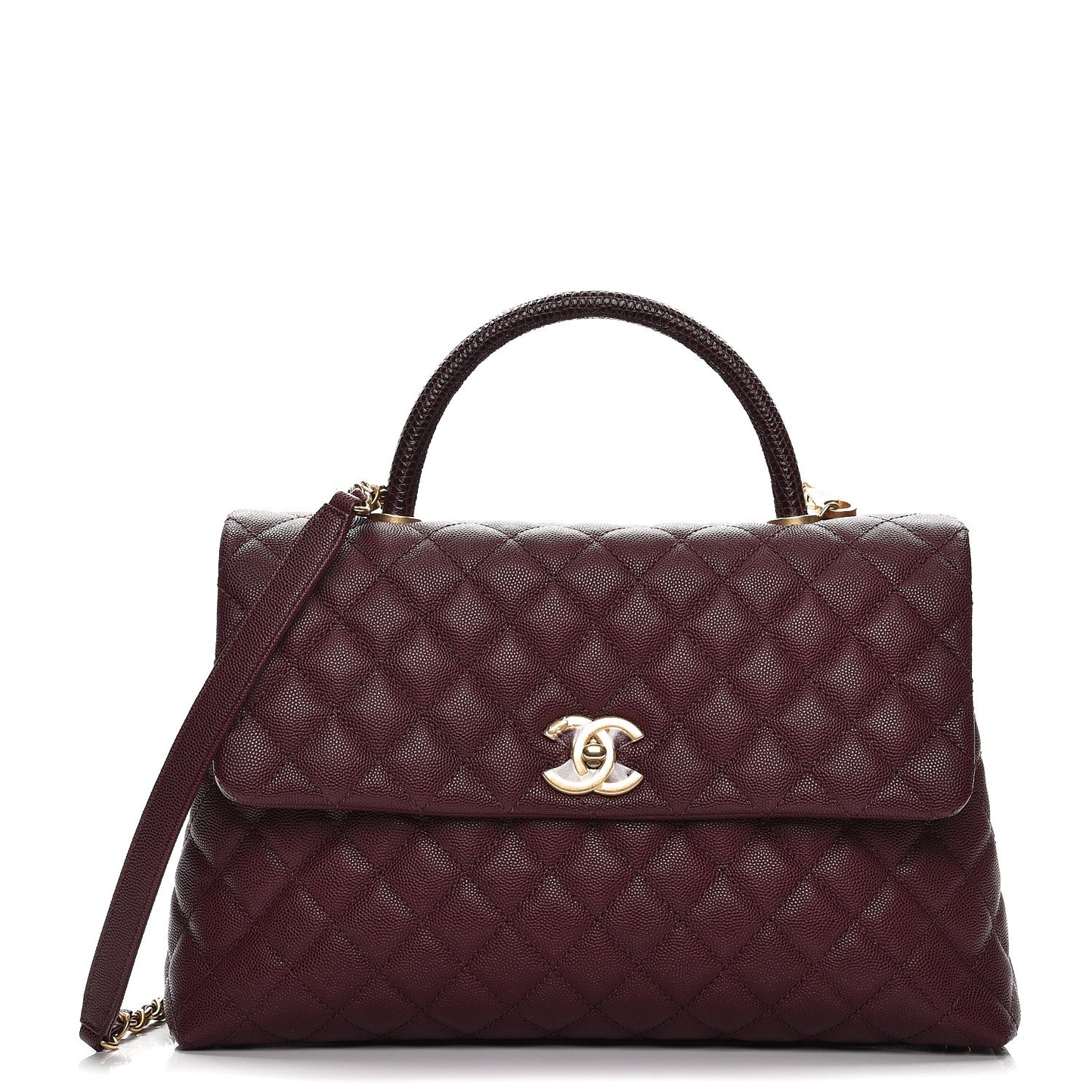 Caviar Lizard Quilted Medium Coco Handle Flap Burgundy
