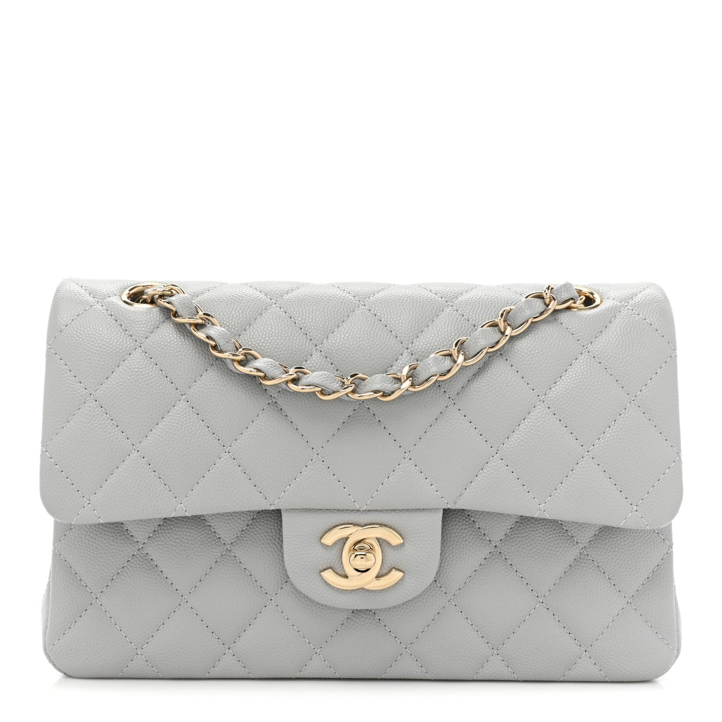 Caviar Quilted Small Double Flap Grey