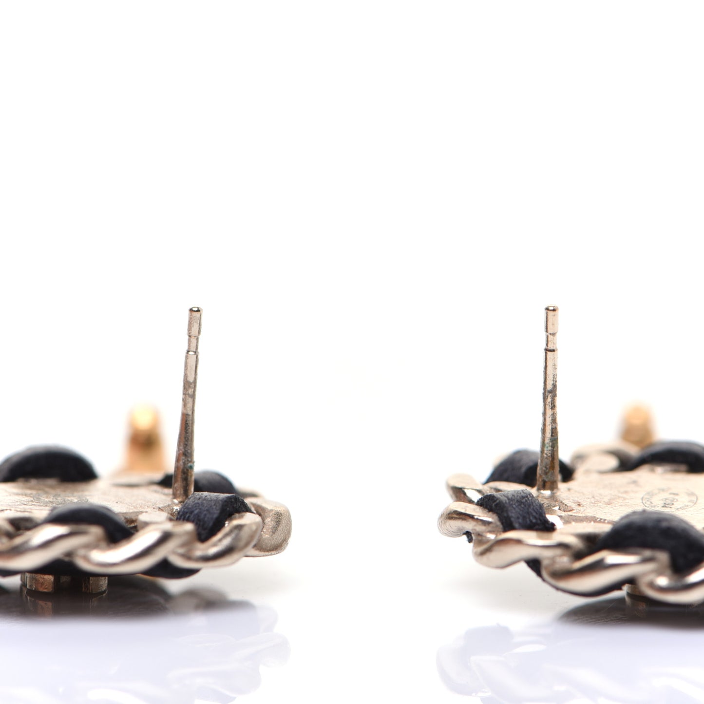 Lambskin Chain Around CC Earrings Light Gold Black