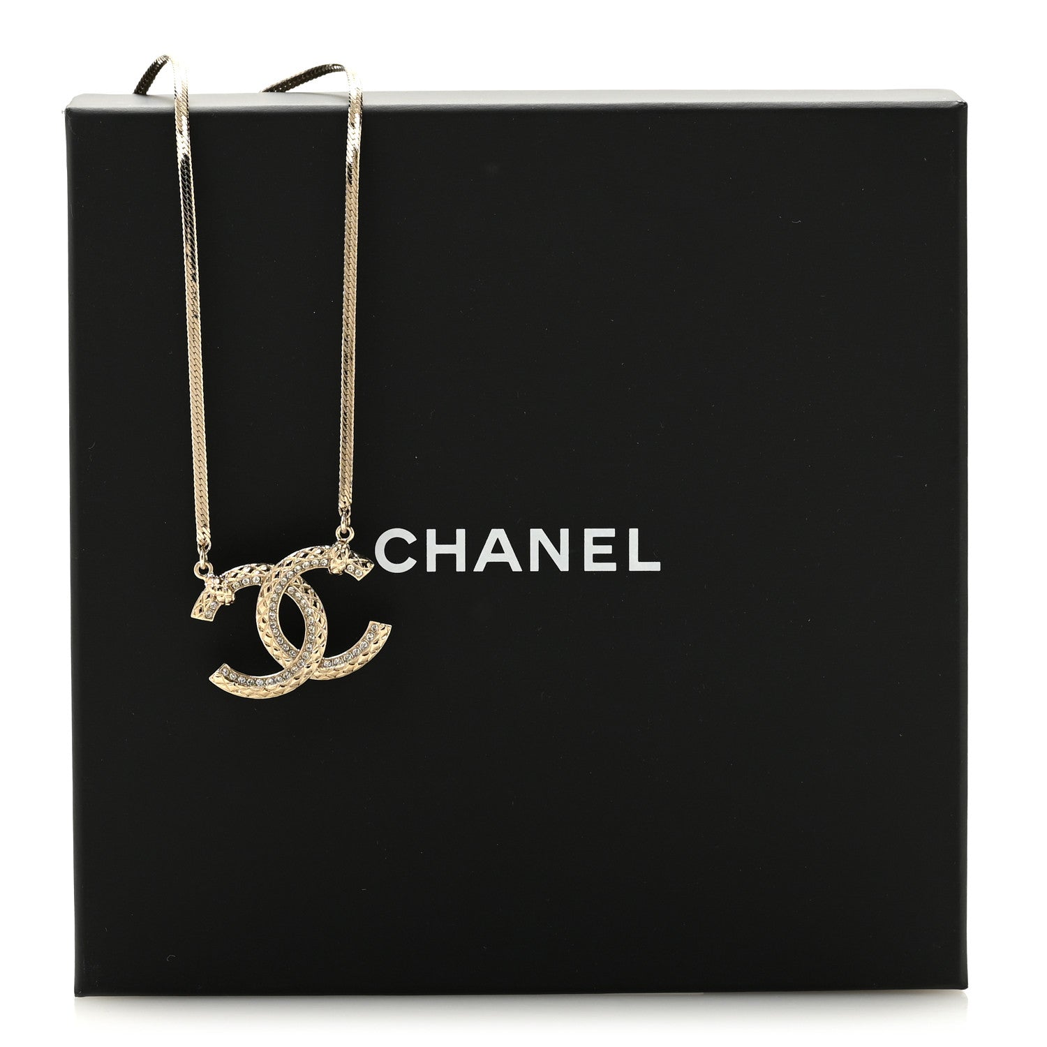 Chanel Crystal Metal Quilted CC Pendant Necklace Gold 6 of 6