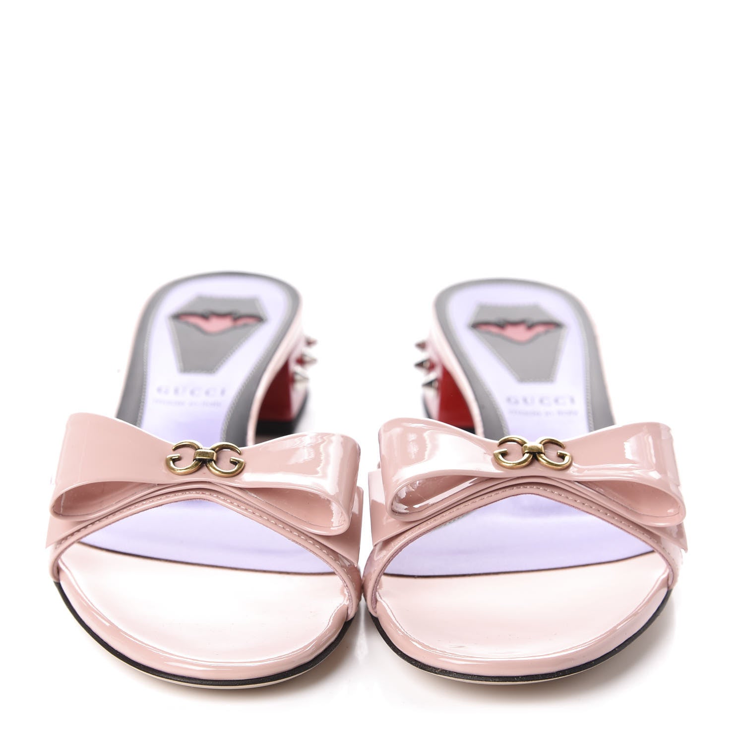 Gucci Patent GG Bow Sadie Spike Low Heel Slide Sandals 36 Perfect Pink 2 of 8