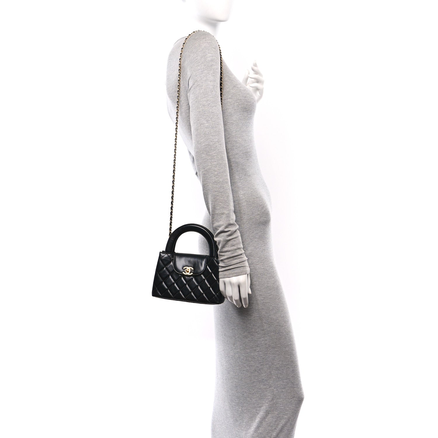 Chanel Shiny Aged Calfskin Quilted Nano Kelly Shopper Black 2 of 11