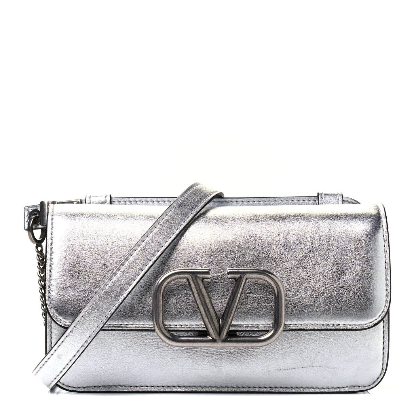 Metallic Calfskin VSling Belt Bag Silver