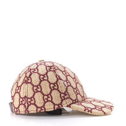 Gucci Raffia GG Monogram Elaphe Embroidered Aisha Baseball Hat L Ivory Bordeaux 5 of 9