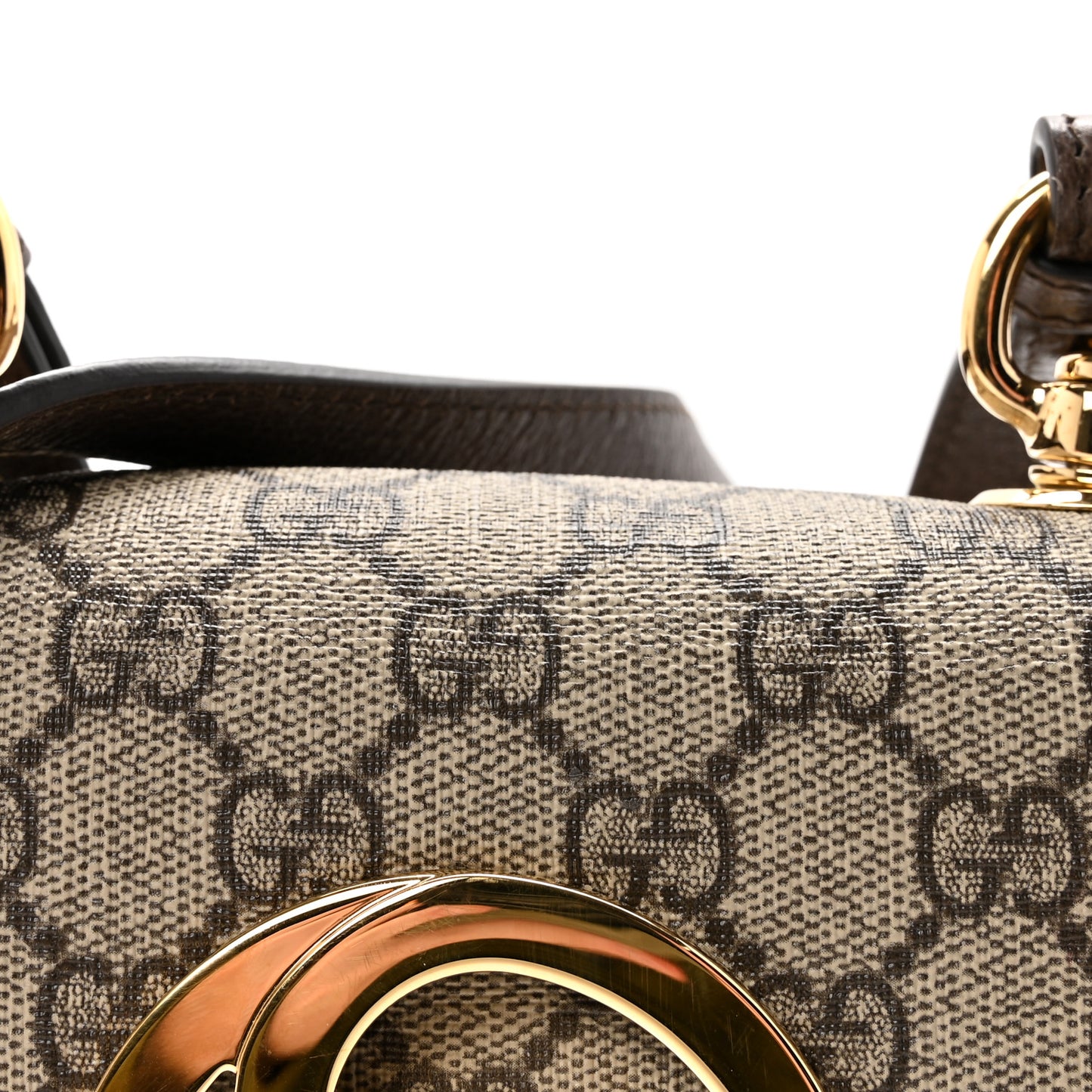 GG Supreme Monogram Textured Dollar Calfskin Mini Blondie Chain Shoulder Flap Bag Beige Ebony New Acero
