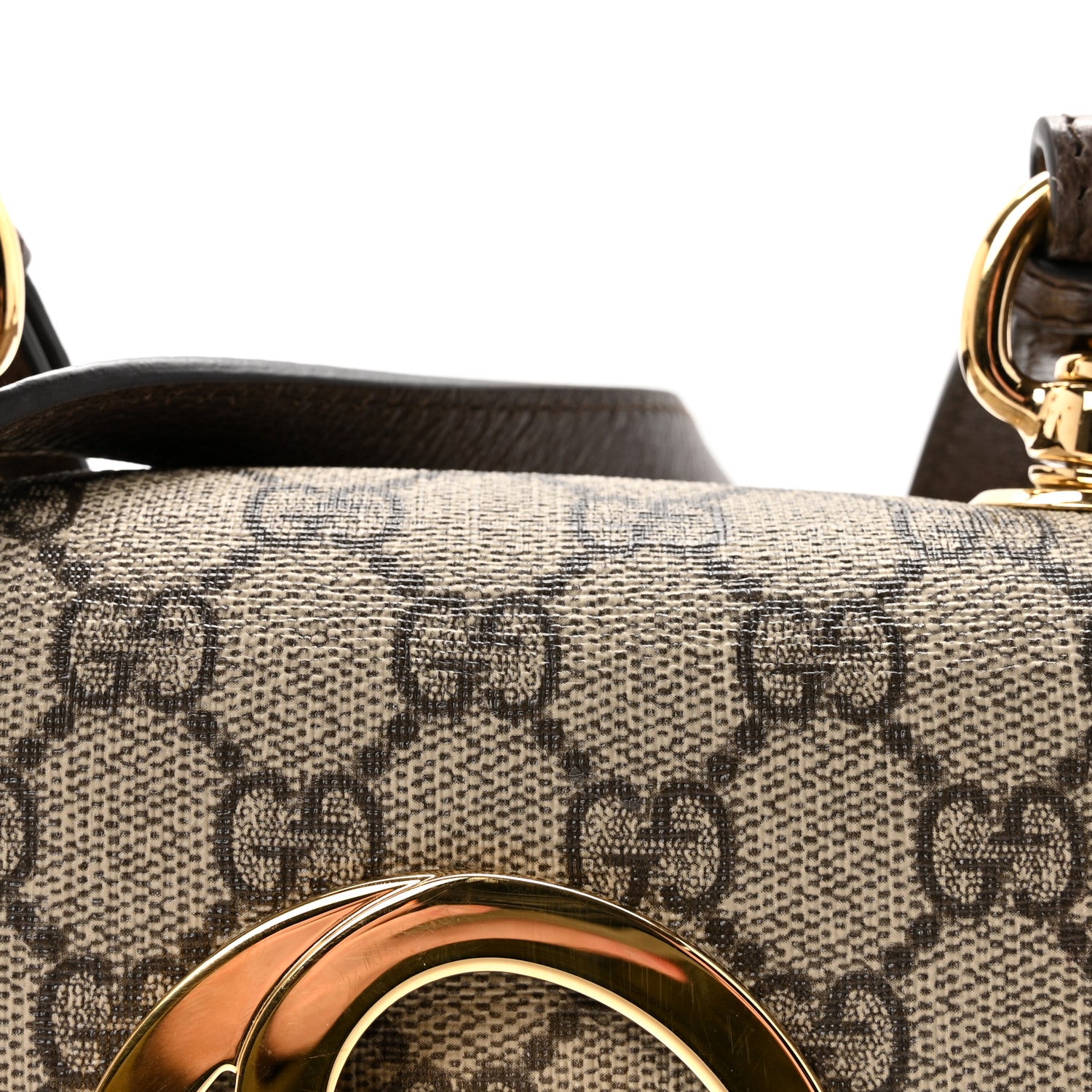 Gucci GG Supreme Monogram Textured Dollar Calfskin Mini Blondie Chain Shoulder Flap Bag Beige Ebony New Acero 7 of 9