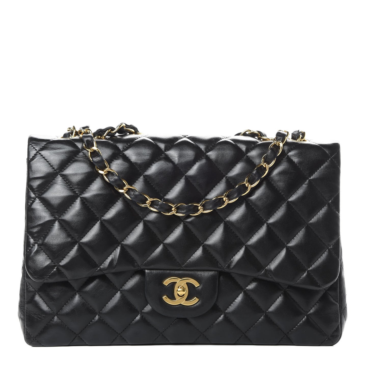 Lambskin Quilted Jumbo Single Flap Black
