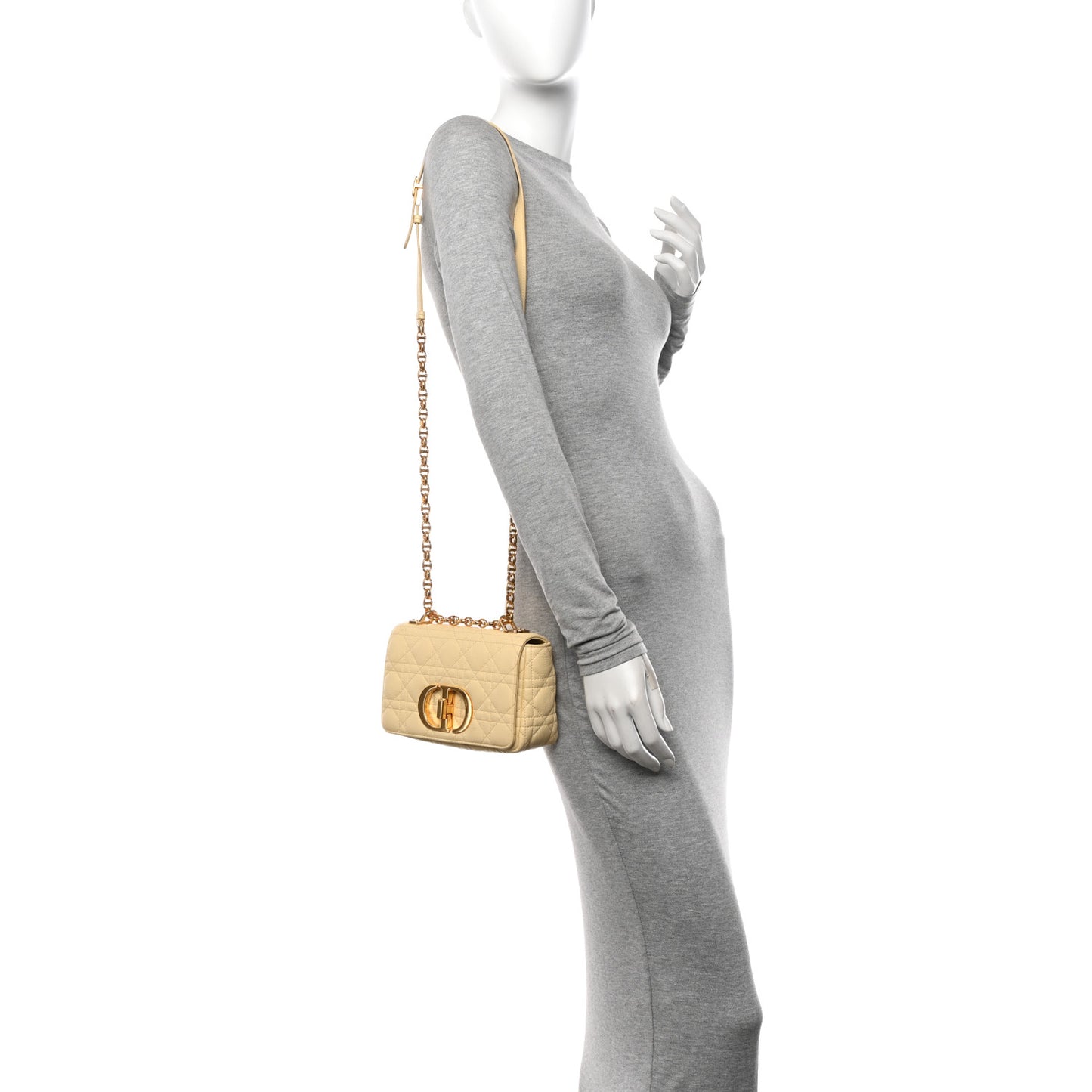 Calfskin Cannage Small Caro Bag Pale Yellow