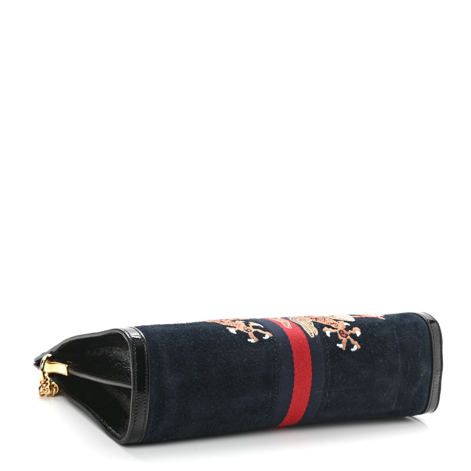 Gucci Suede Patent Web Dragon Embroidered Medium Ophidia Chain Shoulder Bag Blue Multicolor Black 4 of 9