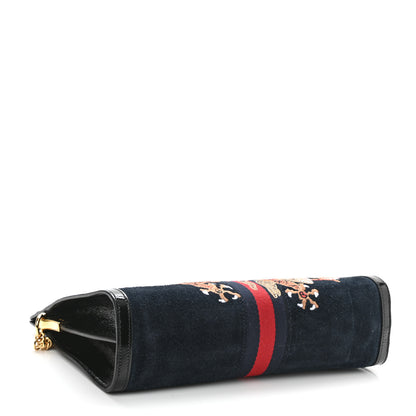 Gucci Suede Patent Web Dragon Embroidered Medium Ophidia Chain Shoulder Bag Blue Multicolor Black 4 of 9