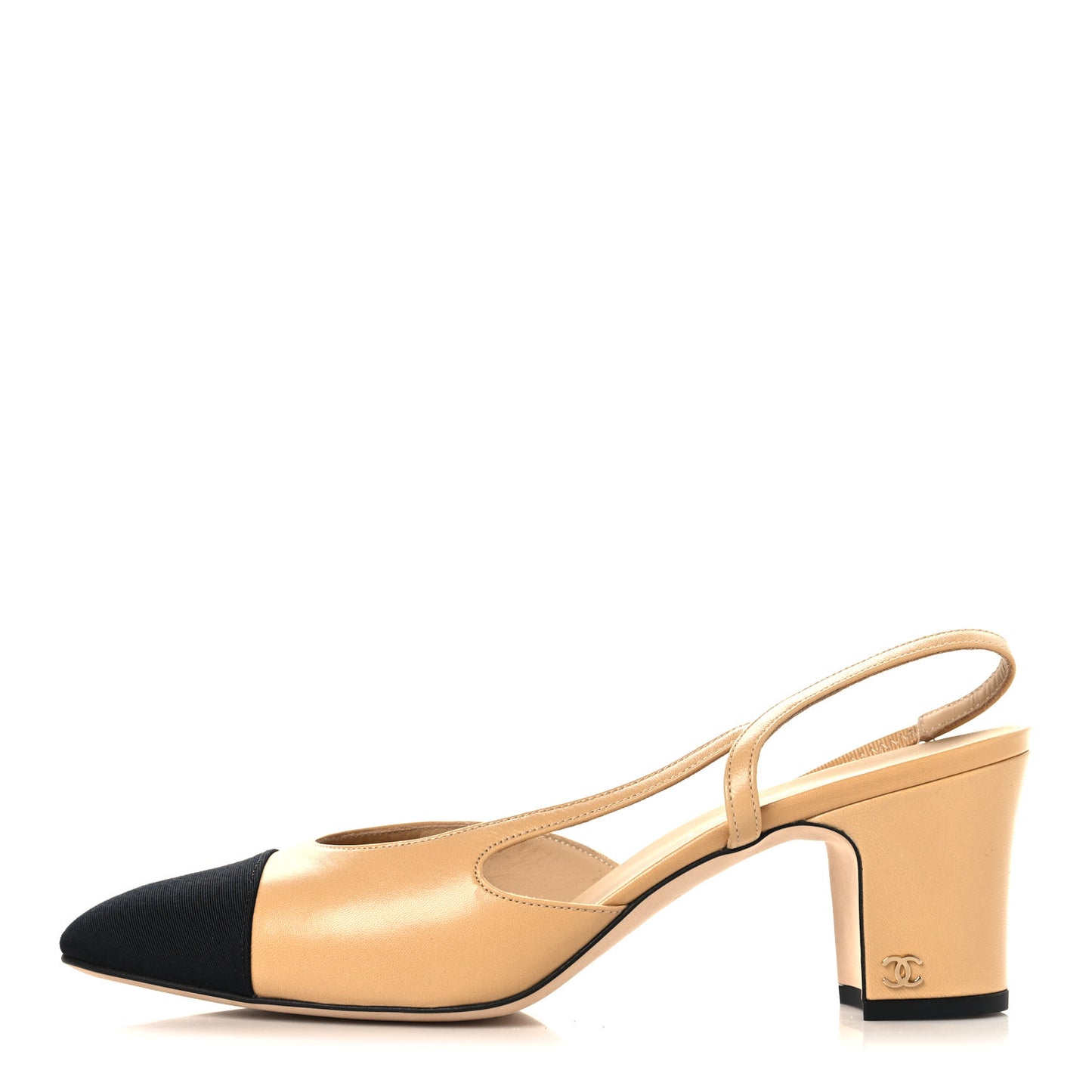 Goatskin Grosgrain Cap Toe CC Slingback Pumps 40.5 Beige Black