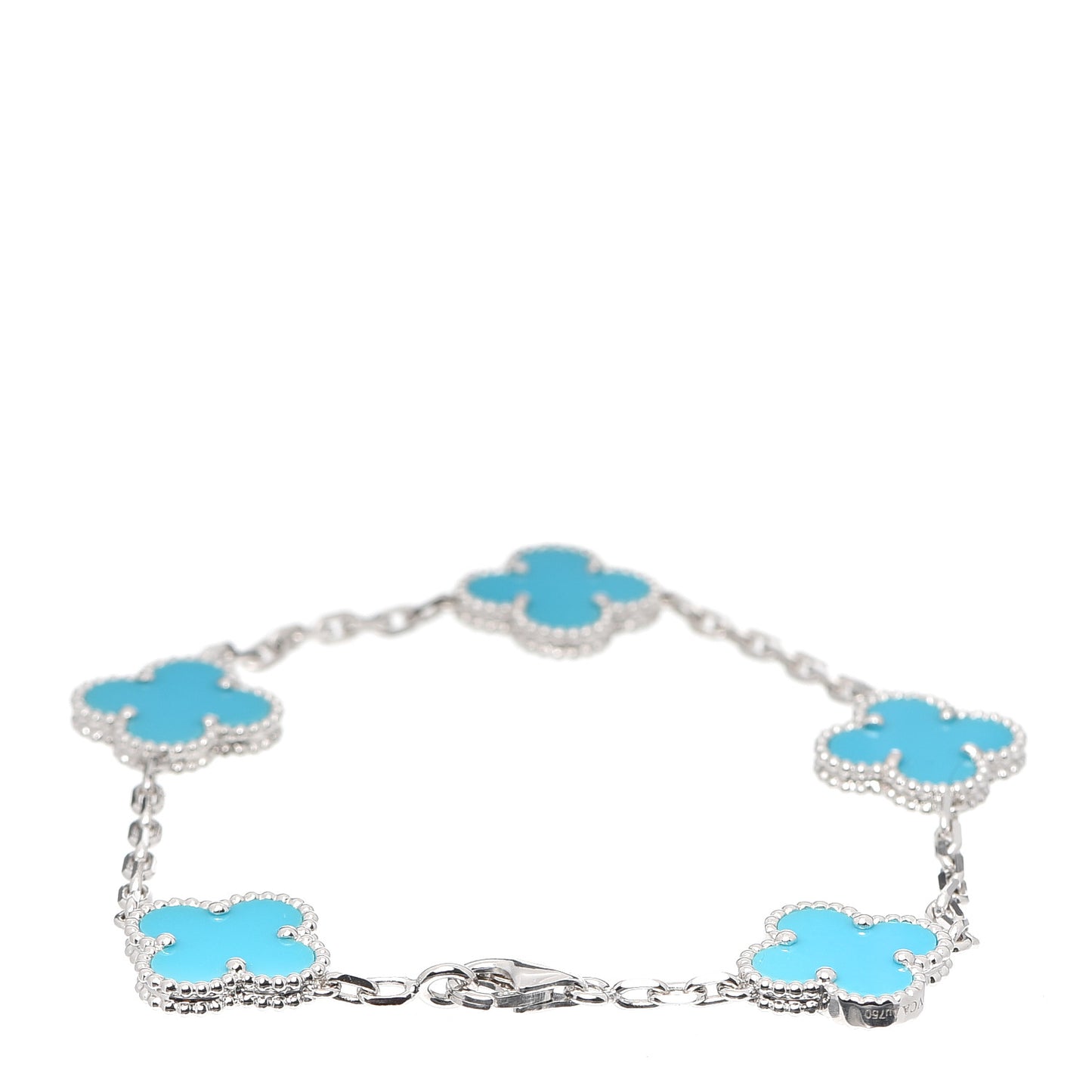 18K White Gold Turquoise 5 Motifs Vintage Alhambra Bracelet