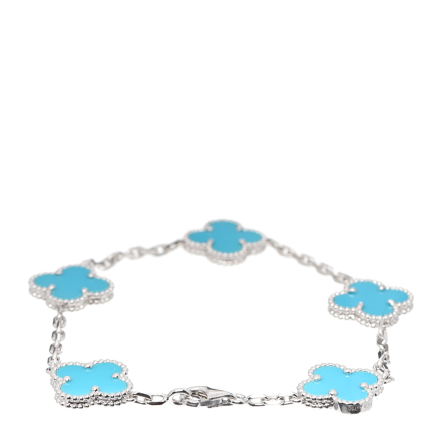 Van Cleef & Arpels 18K White Gold Turquoise 5 Motifs Vintage Alhambra Bracelet 3 of 5
