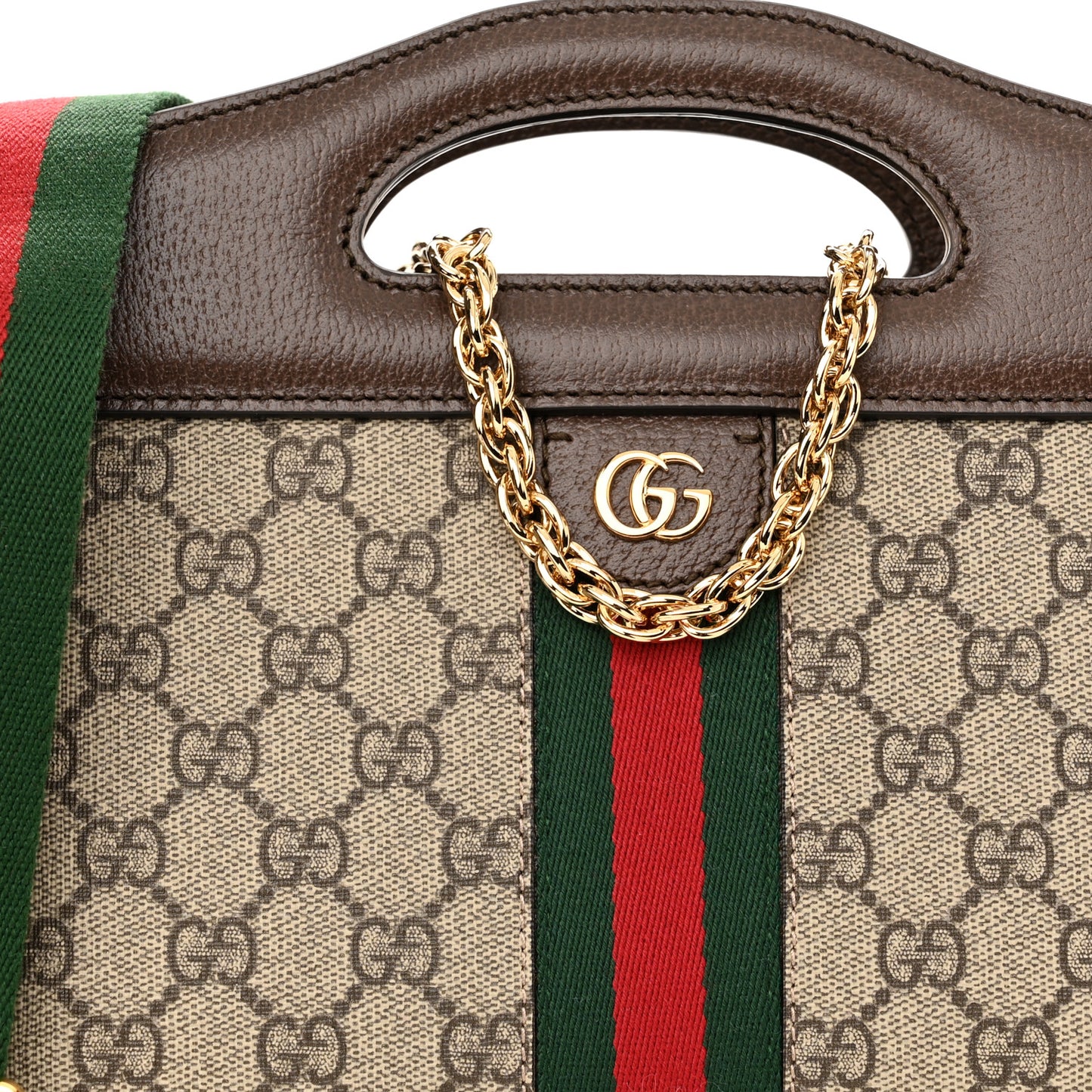 GG Supreme Monogram Textured Dollar Calfskin Web Small Ophidia Slip Handle Tote Beige Ebony New Acero