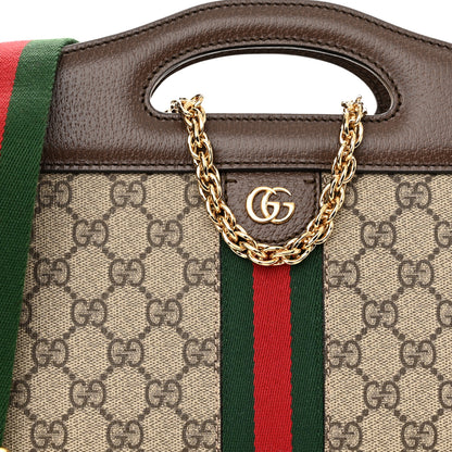 Gucci GG Supreme Monogram Textured Dollar Calfskin Web Small Ophidia Slip Handle Tote Beige Ebony New Acero 7 of 9