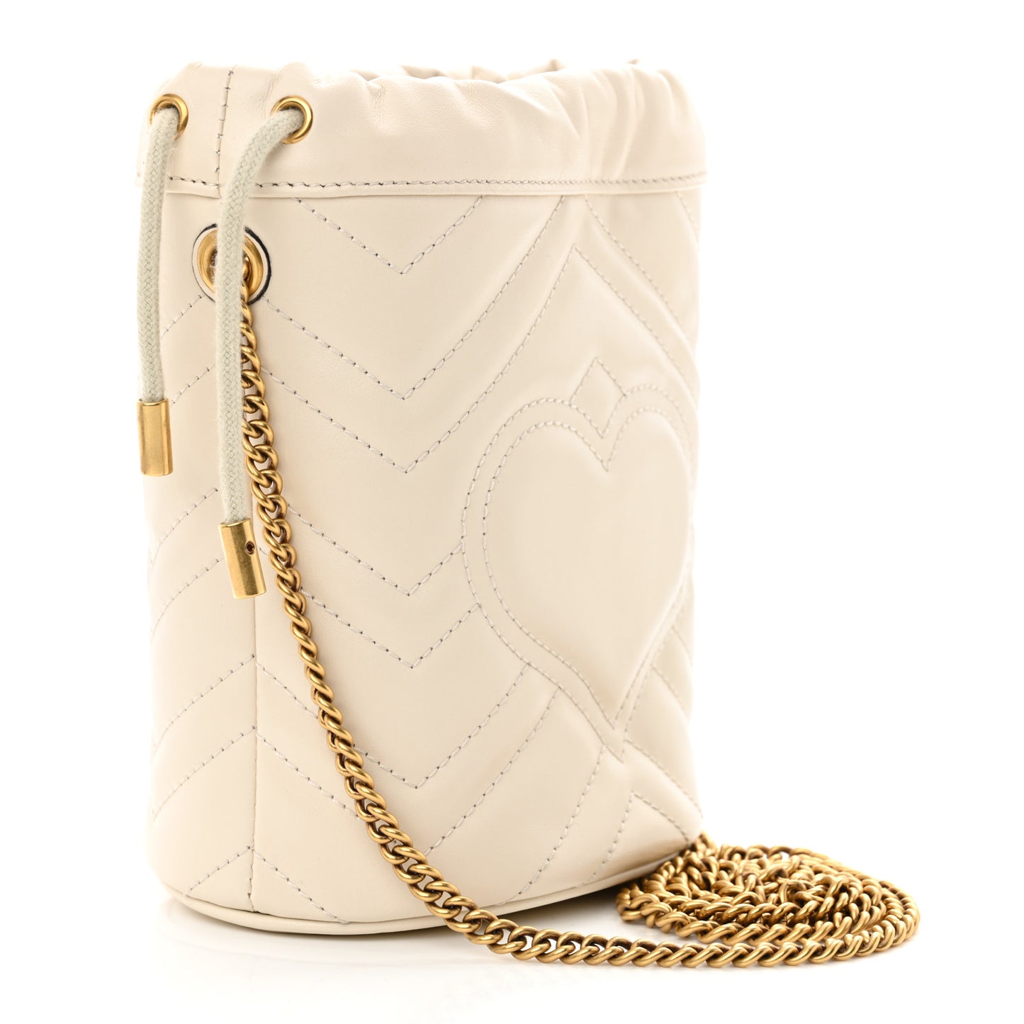 Calfskin Matelasse Mini GG Marmont 2.0 Bucket Bag White